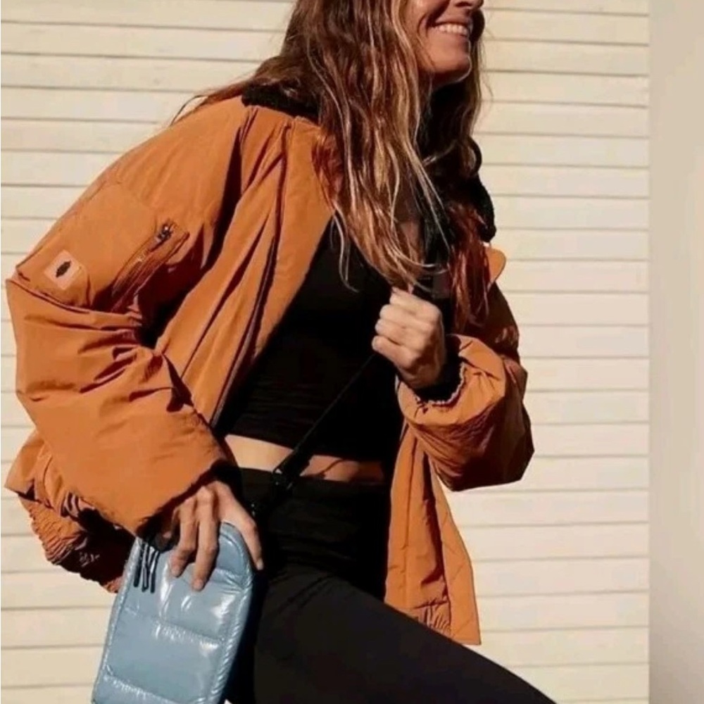 Women's Orange Bomber Jacket free people movement - Picture 2 of 11